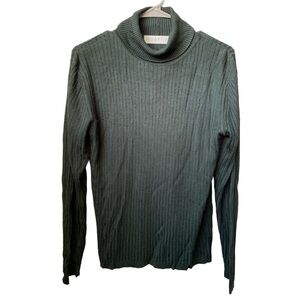 VALERIE STEVENS Hunter Green Ribbed Long Sleeve Silk Turtleneck Sweater